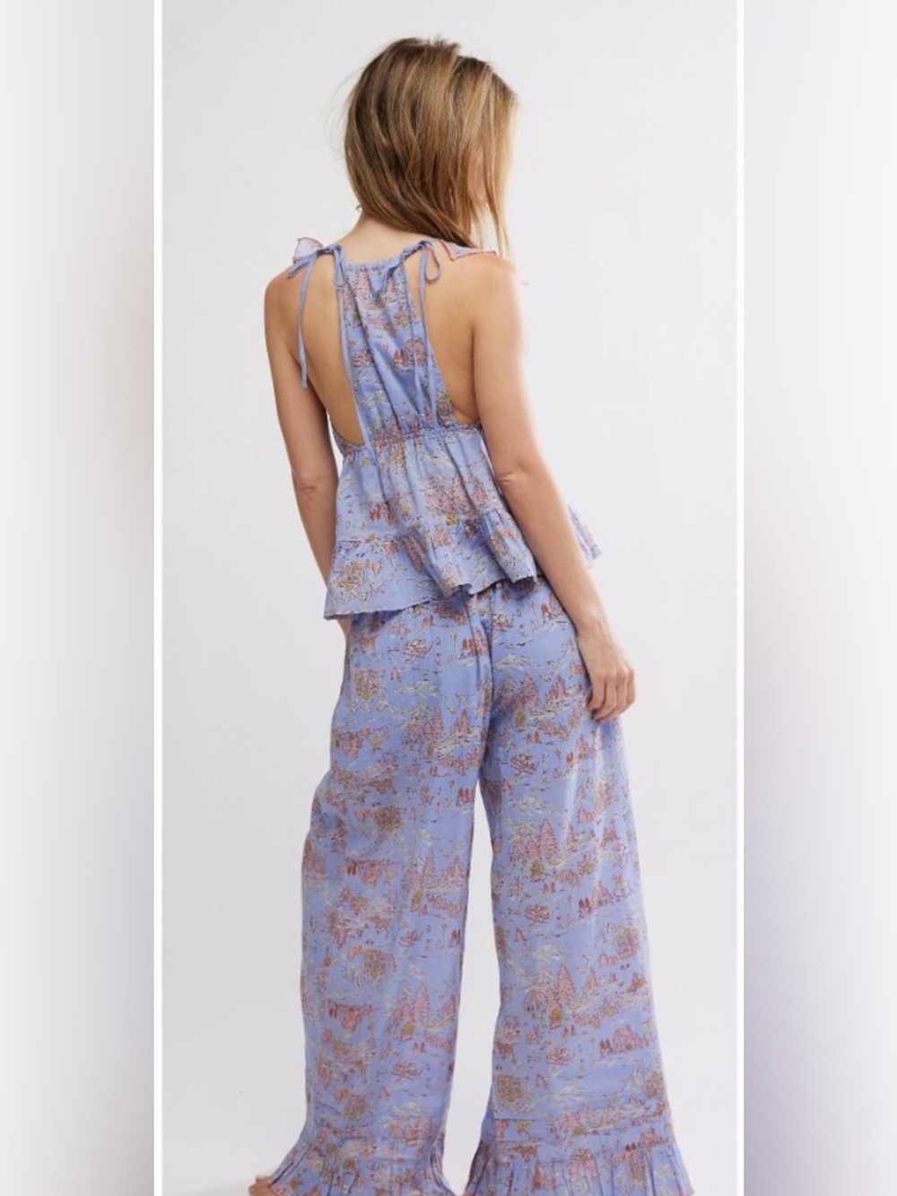 Free People Intimately Tangled Lights Pajama Set XS Blue Floral Ruffle Boho. - Picture 2 of 9